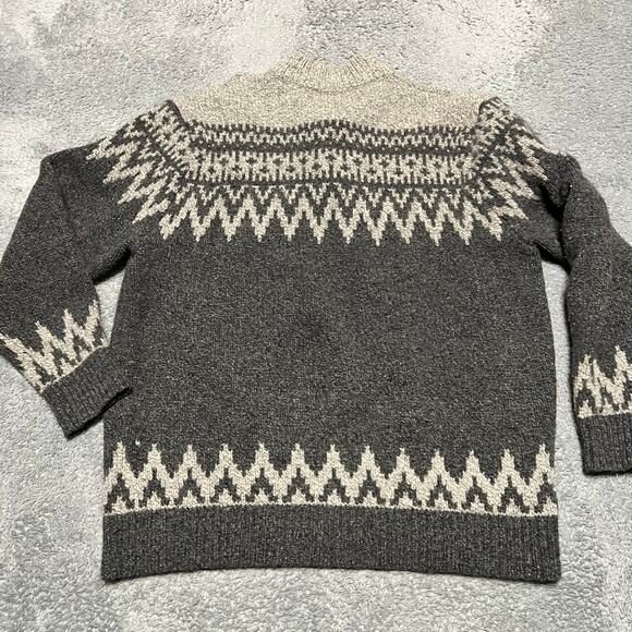 LL Bean Sweater Mens XL Gray Nordic Fair Isle Ragg Henley Sweater Lambswool - Picture 2 of 6